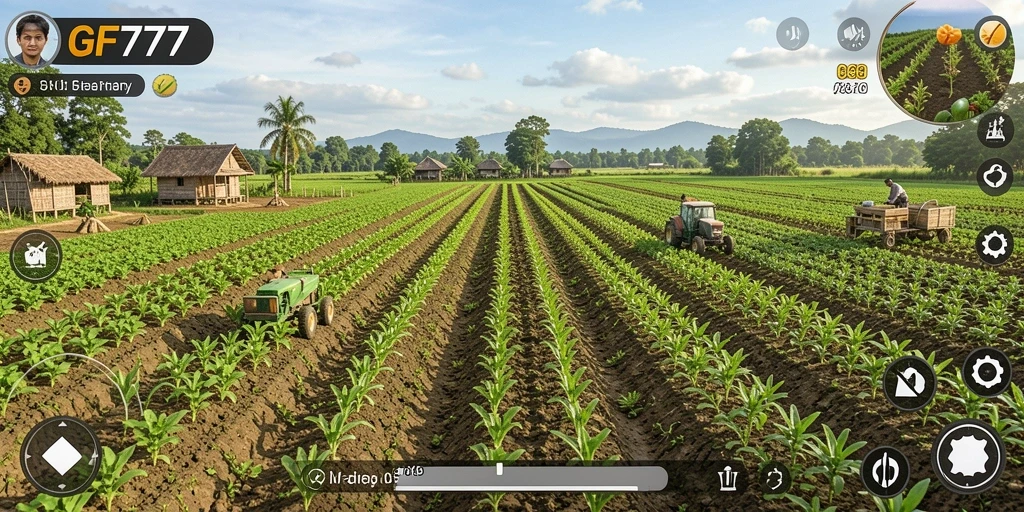 Screenshot utama GF777 menampilkan gameplay seru bertani.