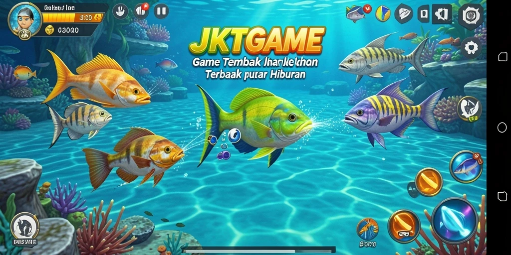 Gameplay JKTGAME menampilkan aksi menembak ikan yang seru.