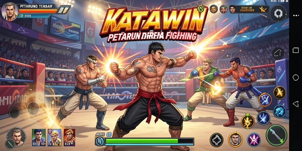 Tangkapan layar utama menampilkan pertarungan seru di arena KATAWIN.