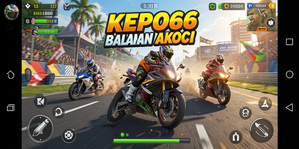 Screenshot gameplay KEPO66 menampilkan aksi balapan motor yang mendebarkan.