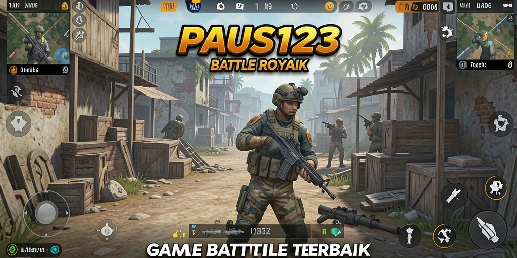 Screenshot PAUS123 menampilkan intense gameplay Battle Royale.